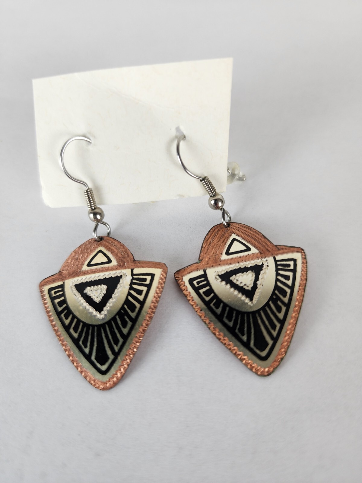 Arrowhead Tribal Triangle Copper Dangle Earrings - image 1