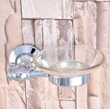 Polished Chrome Brass Wall Mounted Bathroom Glass Soap Dish Holder aba786