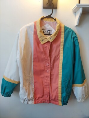 IZZI Vintage Pastel ColorBlock Multicolor Windbreaker Jacket Women's L