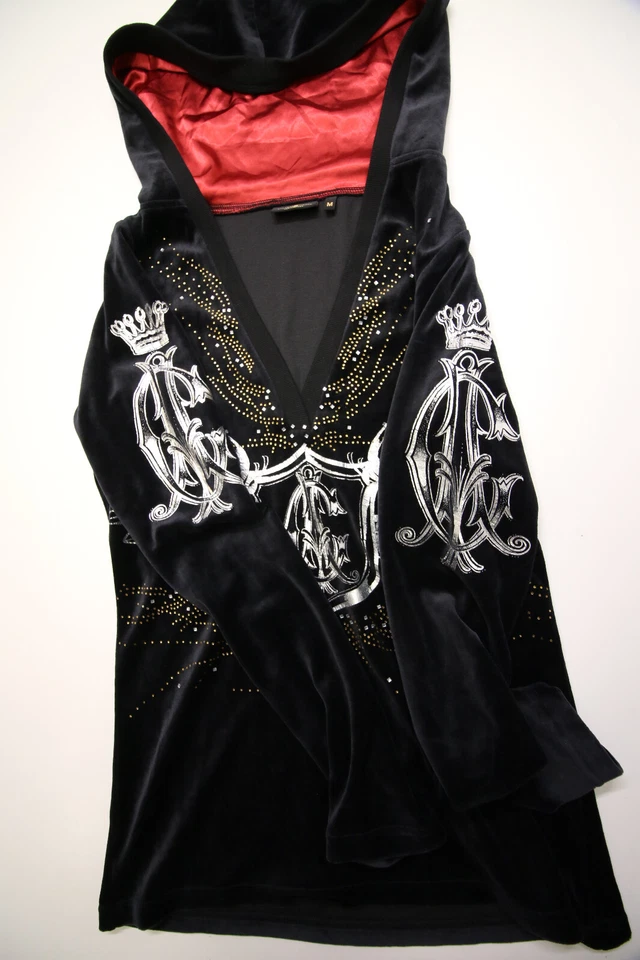 Sudadera con Capucha de Terciopelo Christian Audigier De Colección Cuello en V Para Mujer M Negra Estrás Ala Corona Foto 3 de 4
