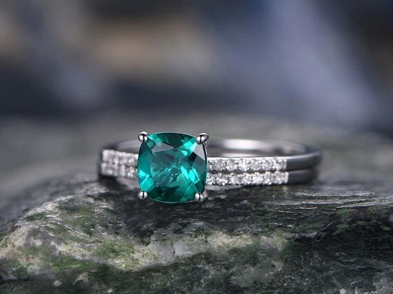 1.25 Ct Cushion Cut Natural Emerald Diamond Engagement Ring 14K White Gold Size6 - Image 2 of 4