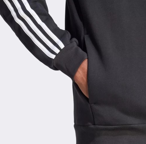 Adidas Men's Essentials Fleece 3-Stripes Pullover Hoodie 🎬 Nwt Black 2X-Large - Picture 8 of 13