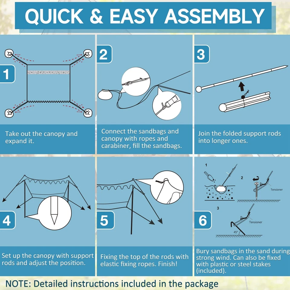 Barraca de praia portátil VILLEY abrigo solar 8×7 pés UPF50 + proteção solar com 2 postes - Imagem 3 de 4