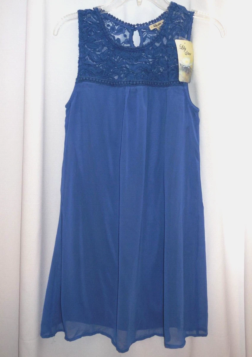 NWT Lily Star Flowy Boho Summer Mini Shift Dress sz M Royal Blue