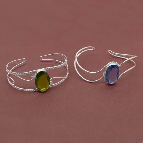 Tanzanite Peridot Simulated Gemstone Silver Plated Combo Bracelet 7'' to 8'' K48 - Picture 2 of 5