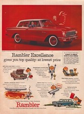 1961 Rambler Print Ad American Deluxe 2 Door Family Red Car