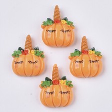 4 Halloween Cabochons Pumpkin Unicorn Flat Back Flatback Findings Orange 22mm