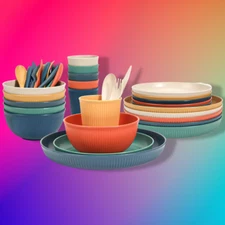 30-Piece Wheat Straw Dinnerware Set, Plates and Bowls for 6, Colorful