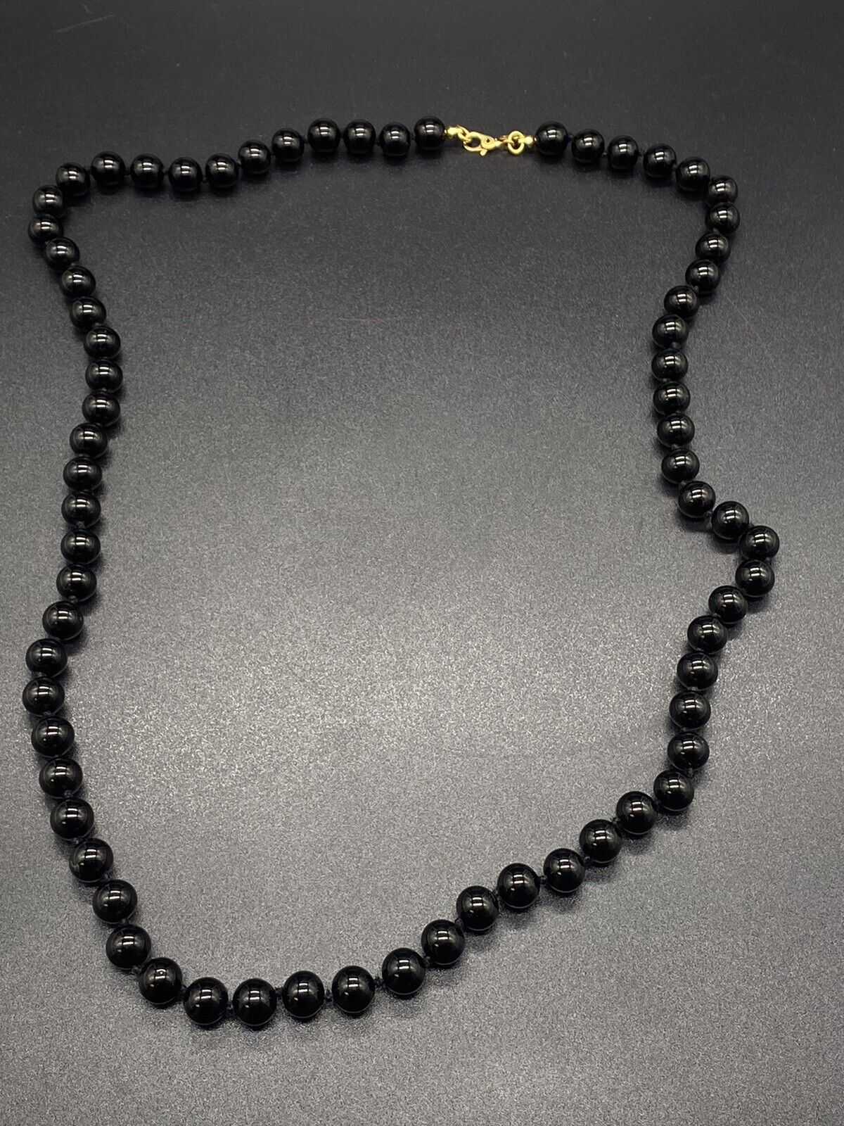 Vintage Monet Black Hand Knotted Bead Necklace 26… - image 2