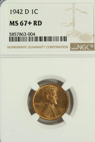 1942-D Lincoln Cent : NGC MS67+ RD Blazing Red