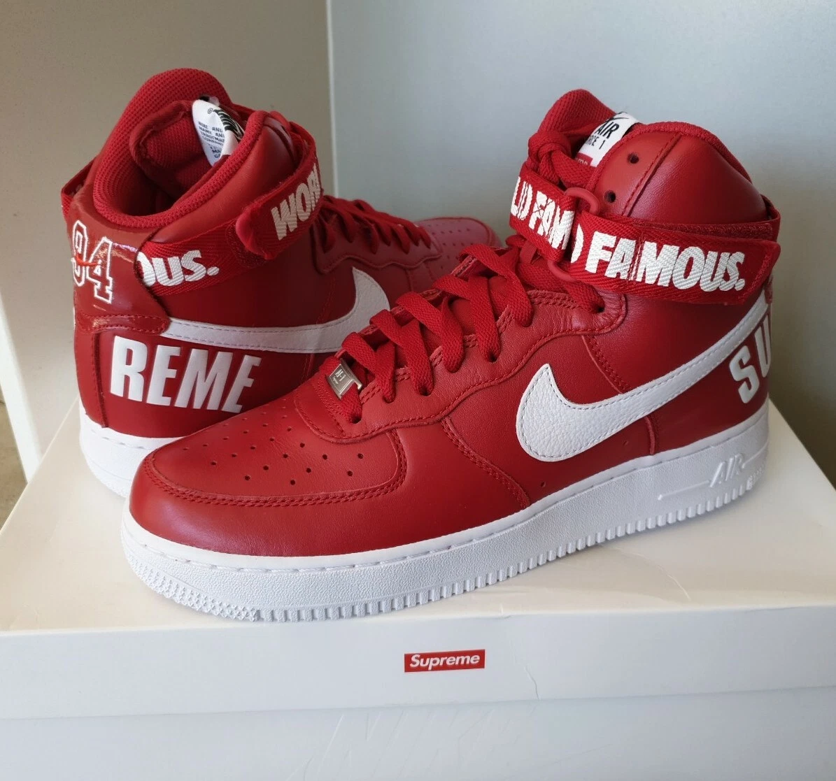 Nike Air Force 1 Supreme High 9.5 White Red Black Sf Af1 Dunk Air Max 9 Hi