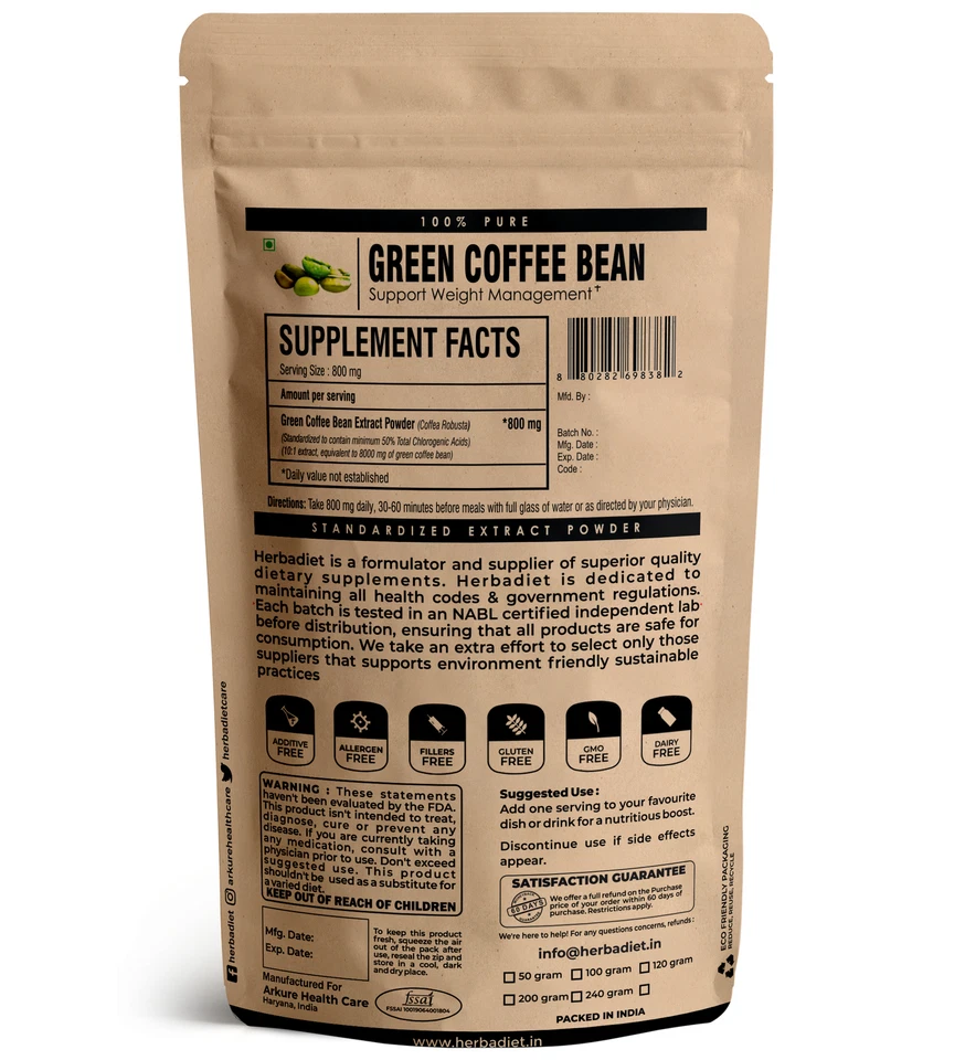 Green Coffee Bean Extract Powder 50% (8000mg eq) Weight Loss Fat Burner Slimming - Image 2 of 3