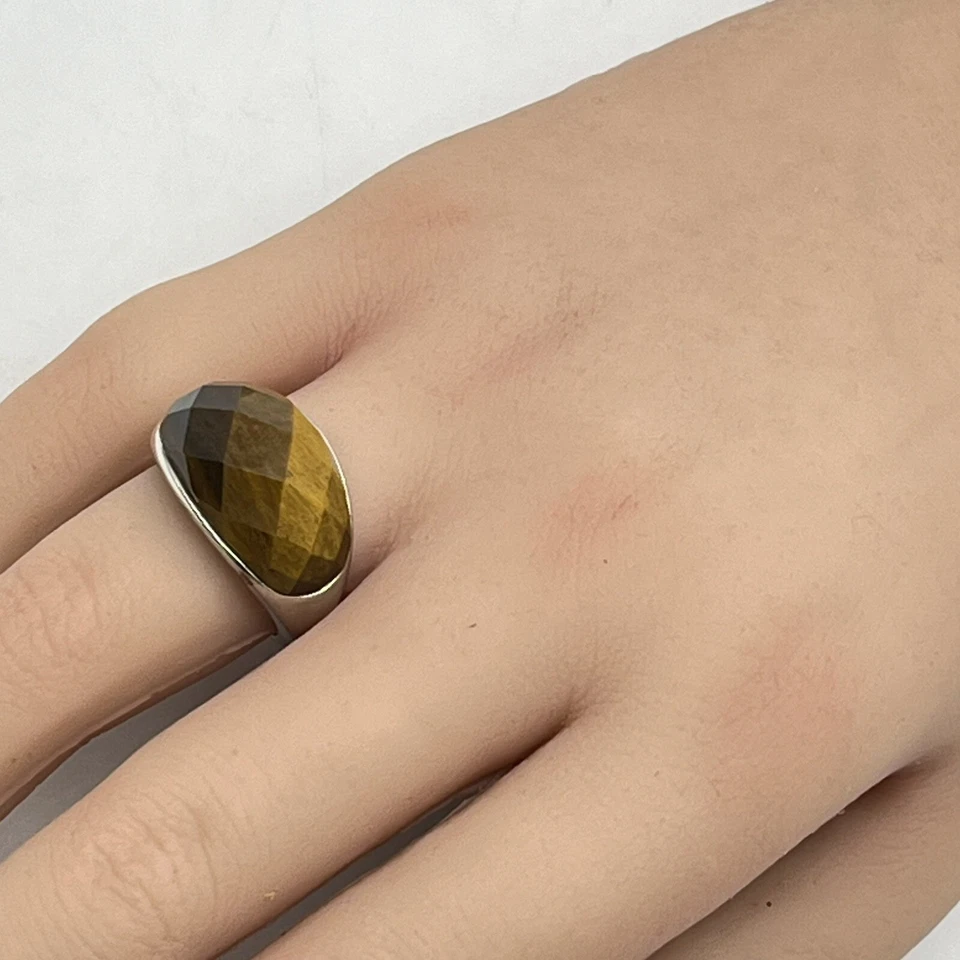 Sterling Silver Ring Faceted Brown Stone Unisex Size 8 READ - Image 4 of 4