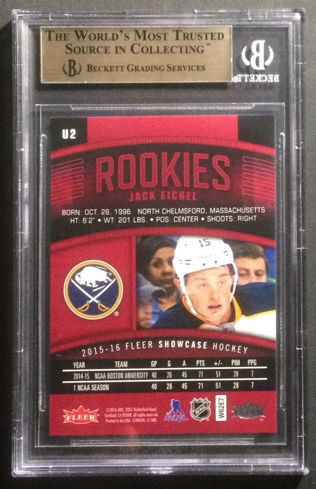 2015 Fleer Showcase Jack Eichel Platinum Medallion Ultra Rookie /99 (RC) BGS 9.5 - Image 2 of 2