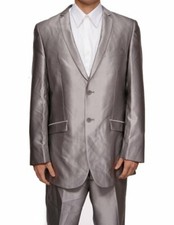 Men's Shiny Silver Slim Fit Sharkskin Two Button Dress Suit