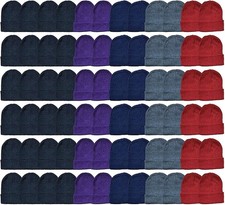 48 Pack Beanies, Bulk Thermal Winter Hat Solid Black Assorted Beanies