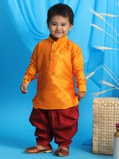 Boy's Orange Kurta And Maroon Dhoti Set
