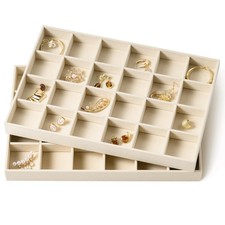 pickpiff Drawer Jewelry Organizer & Display Trays: 24 grids + 24 grids, beige 