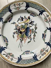 Beau Plat Faïence XVIII XIXème Nord Vron Delft ? Fleurs Oiseau