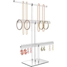 3-Tier Acrylic Jewelry Display Stand with 48 Earring Holes, Necklace Holder and