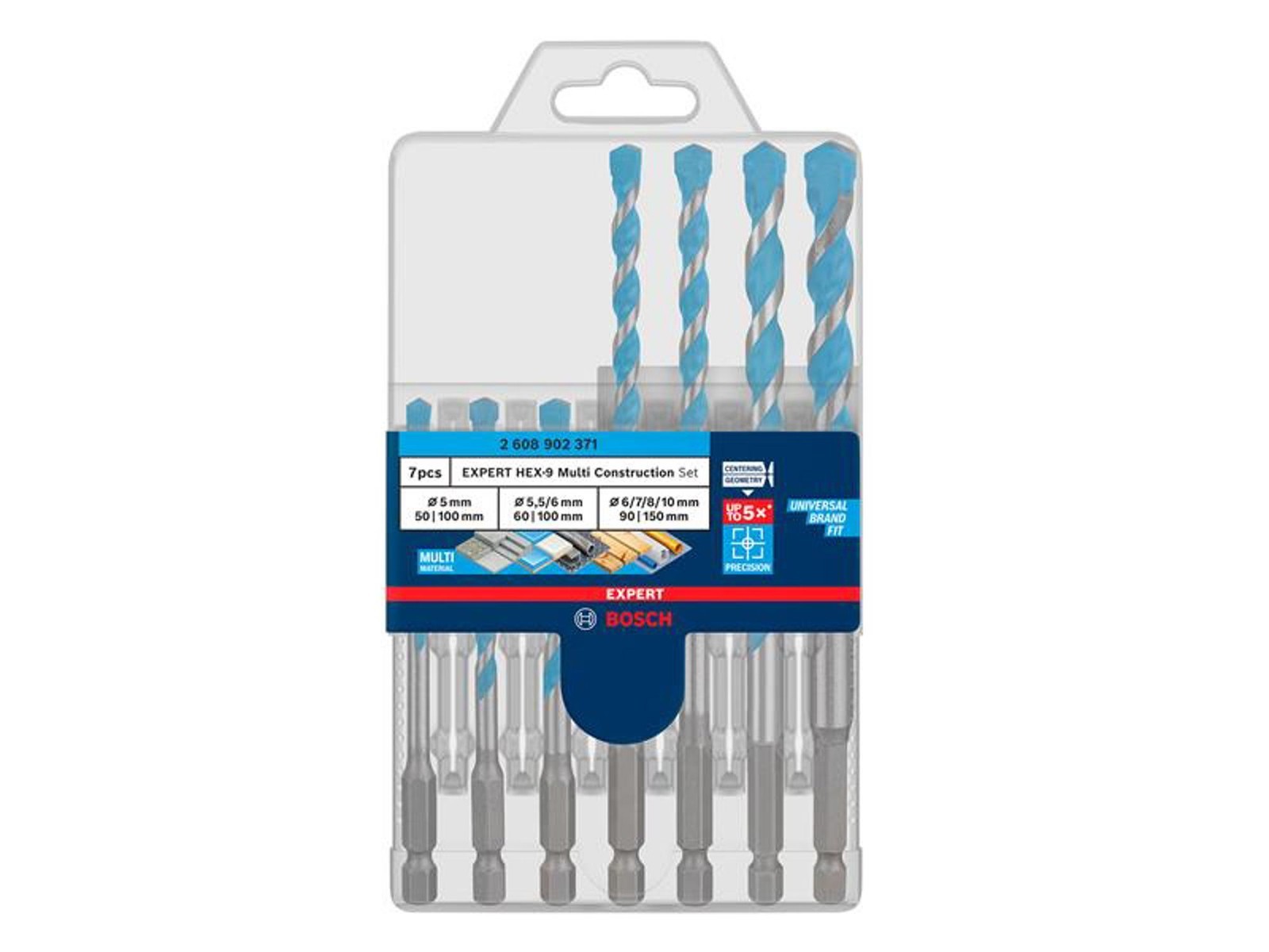 EXPERT HEX-9 Multi Construction Drill Bit Set - 7 Piece, Carbide Tip, Hex Shank.