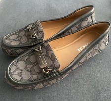 Coach Women's Loafers Signature Logo Jacquard Gray and Black Size 7.5