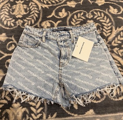 Alexander Wang Bite Short Pebble Bleach Logo Denim Cutoff Shorts 26 High Rise