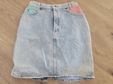 Womens Denim Jeans Skirt Block Party Color Block Cool Retro WPL9528 26x19.5