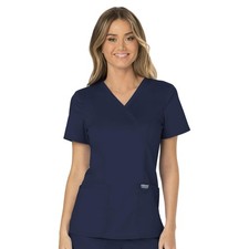Cherokee Scrubs Top for Women Mock Wrap with 3 Pockets, Soft, 2-Way Stretch ...