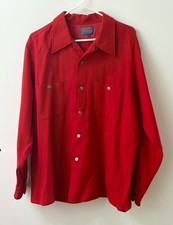 Vintage 1970s Pendleton Wool Loop Collar Shirt XL Solid Cherry Red USA Made