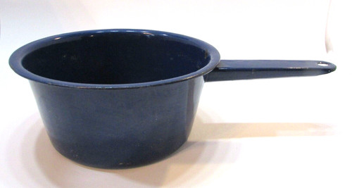 Primitive Old 1930's 4x7 Blue Two Quart Antique Enamelware Saucepan Stockpot