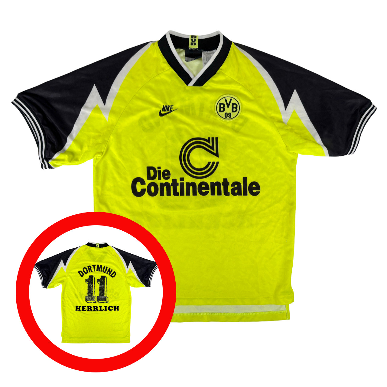 BORUSSIA DORTMUND 1995/96 Nike Home Football Shirt L 90s Vintage Soccer Jersey