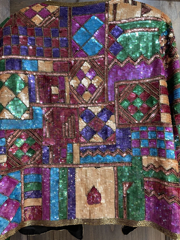 Chaqueta de seda vintage de lentejuelas de vacaciones Nordstrom de la década de 1980 talla L Foto 4 de 4