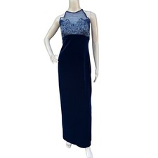 Vtg 90s Jump Apparel Wendye Chaitin Beaded Velvet Prom Dress 5/6 USA