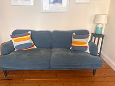IKEA Stocksund 3 Seater Sofa Blue 100% Cotton Rolled Arms 200x90x89cm