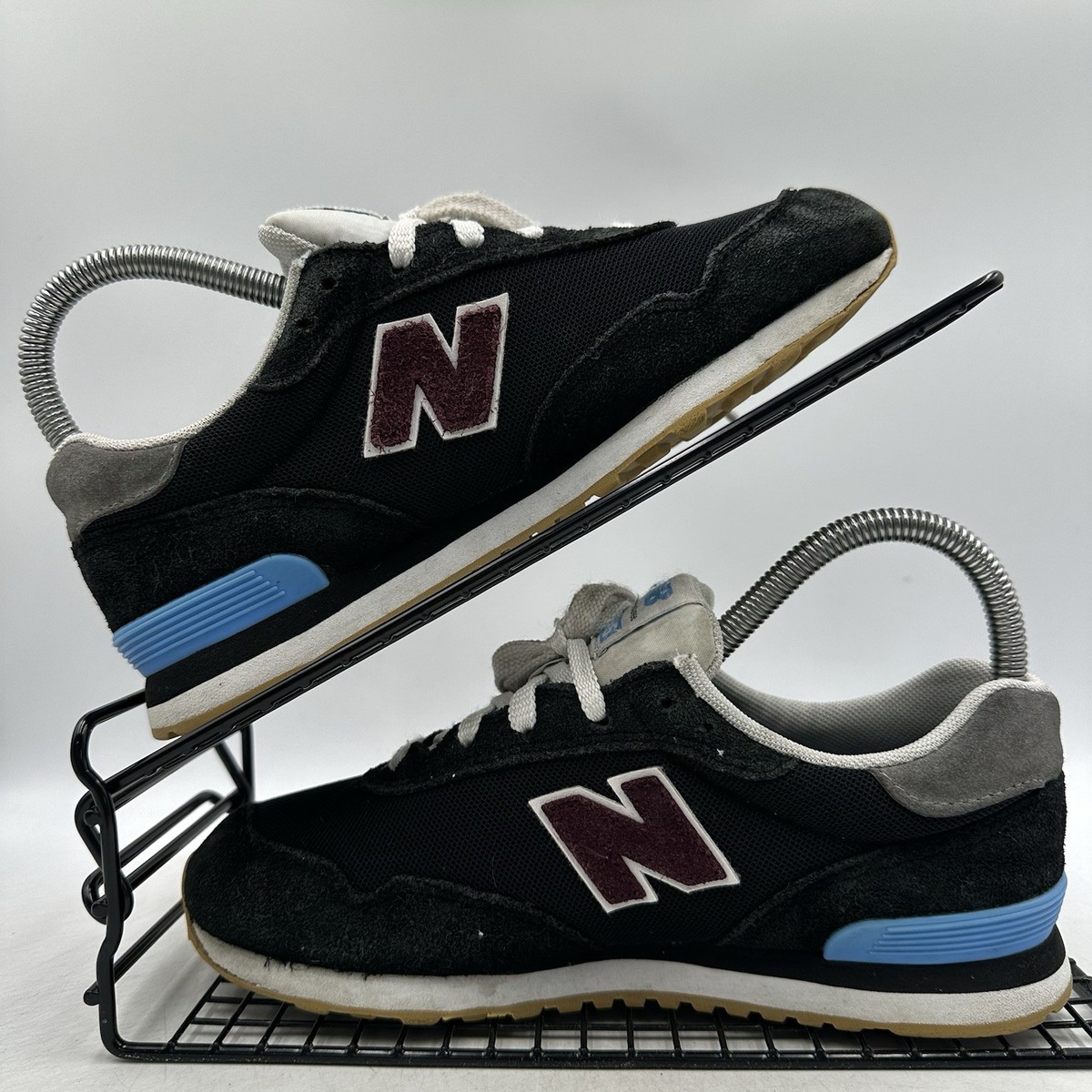 New Balance 515 Black Suede Burgundy Blue Trainers Size UK