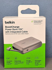 Belkin BoostCharge Power Bank 10K with Integrated Cable - Grey - New  Sealed 