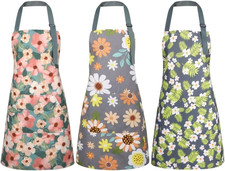 BOUMUSOE 3 Pack Floral Aprons with Pocket, Blooming Womens Aprons Waterproof Adj
