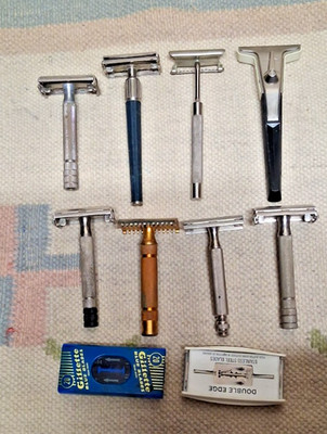 Lot of 9 Mixed Shaving Safety Razors Vintage+ Blades Untested Parts or Repair