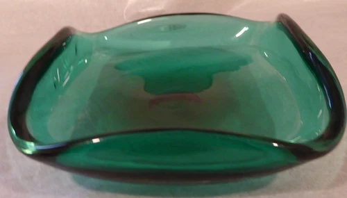 VTG Signed Murano Venini Italia Art Glass Hand Blown Emerald Green Bowl Ashtray