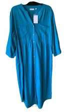 Westbound linen blend maxi dress L turquoise buton front roll tab sleeve pockets