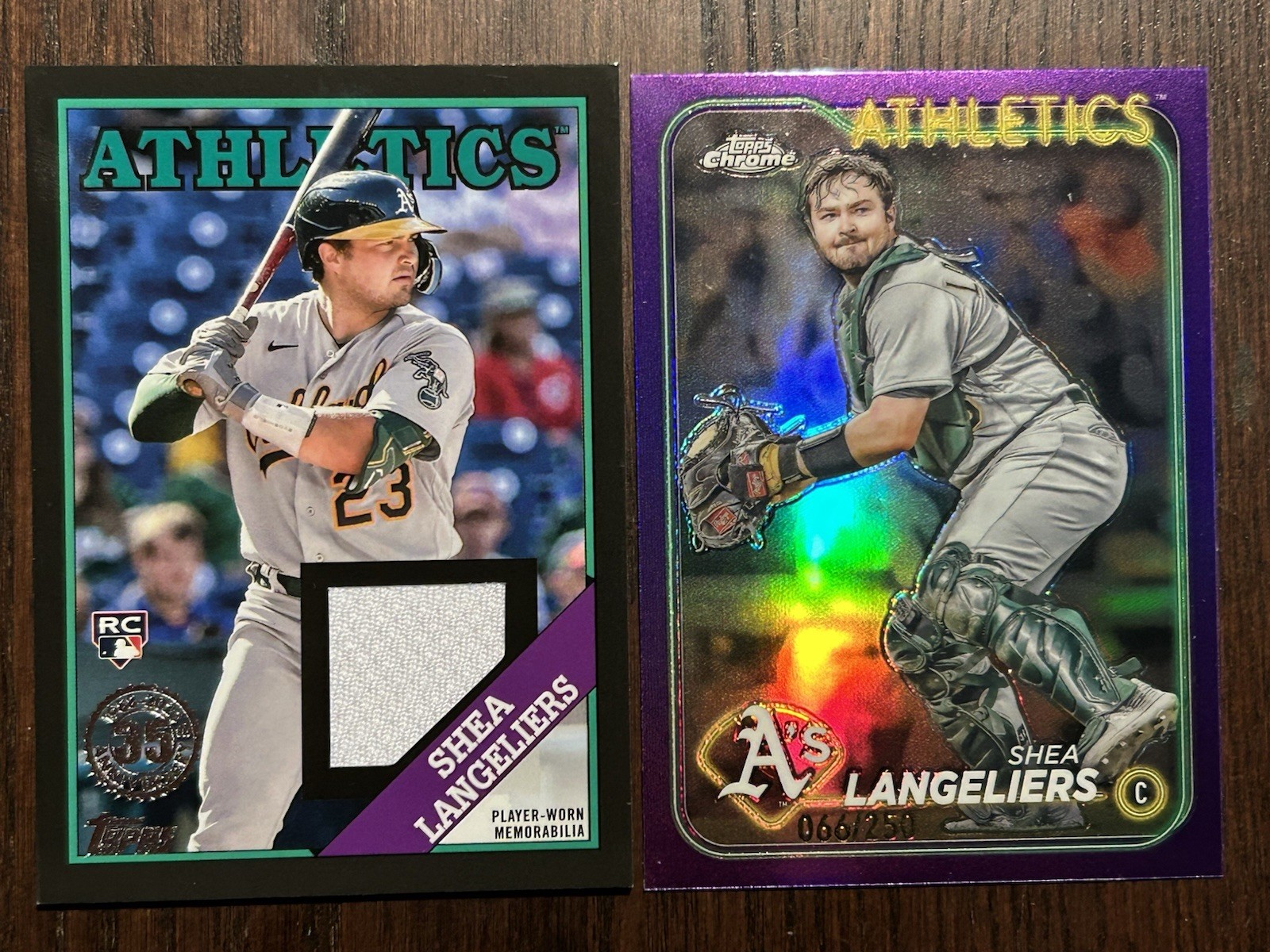 2023 Topps Series 2 Shea Langeliers 1988 Relics Black /199 & 24 Purple Parallel