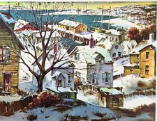 Winter Harbor Henry Martin Gasser Art Vintage 1959 Print 10X13 Lithograph