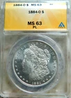 1884 O Morgan Silver Dollar ANACS MS63 PL Bright Luster.