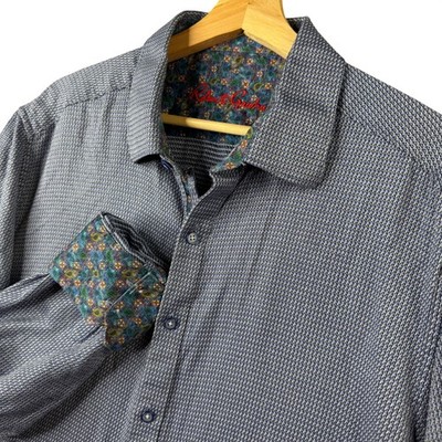 Robert Graham Mens Classic Fit Blue Textured Button Down Shirt XL Long Sleeve