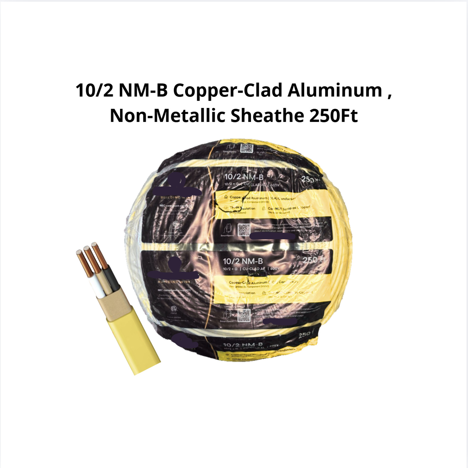 10/2 NM-B Copper cu clad aluminum Non-Metallic 250ft roll for electricians.