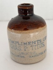 Chas P. Titus Grocer, Little Brown Advertising Stoneware Miniature Jug