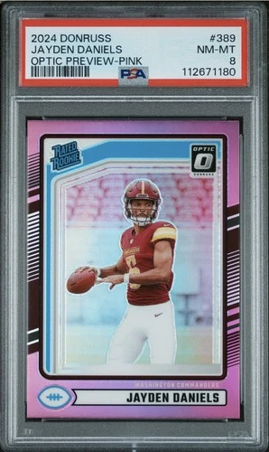 2024 Panini Donruss - Rated Rookie Jayden Daniels Optic Preview Pink Prizm PSA 8
