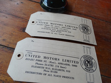 GENUINE 1950's 60's NASCO GMH DEALERS LARGE PARTS TAGS X 2 FX FJ EK FC EH HR HK