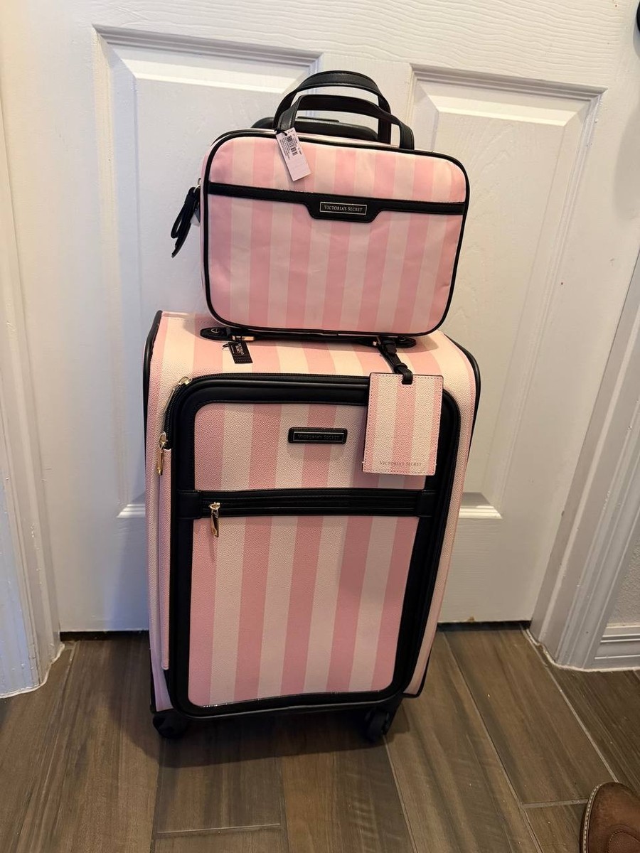 Victoria's Secret Pink Stripe Luggage Travel Set Suitcase & Case